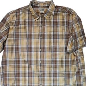 L.L.‎ Bean Button-Down Short-Sleeve Shirt Mens XL Yellow Brown Casual Plaid Top